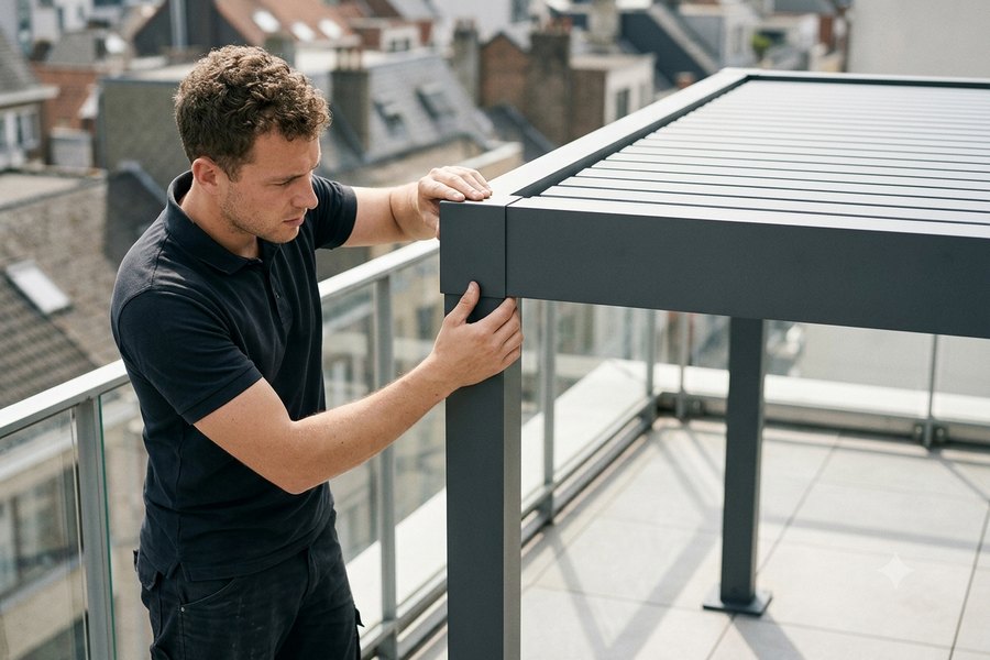 Pose d'une véranda en aluminium par un installateur